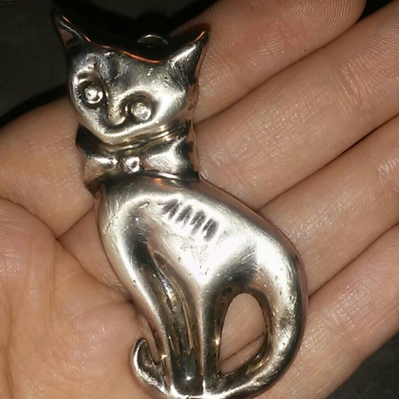 Sterling Sliver Jewelry - Mexican Sterling Silver 925 stamped cat brooch pendant